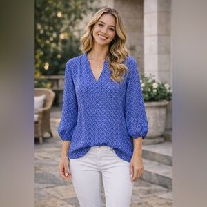 Laundry By Shelli Segal Blue Geometric Blouse